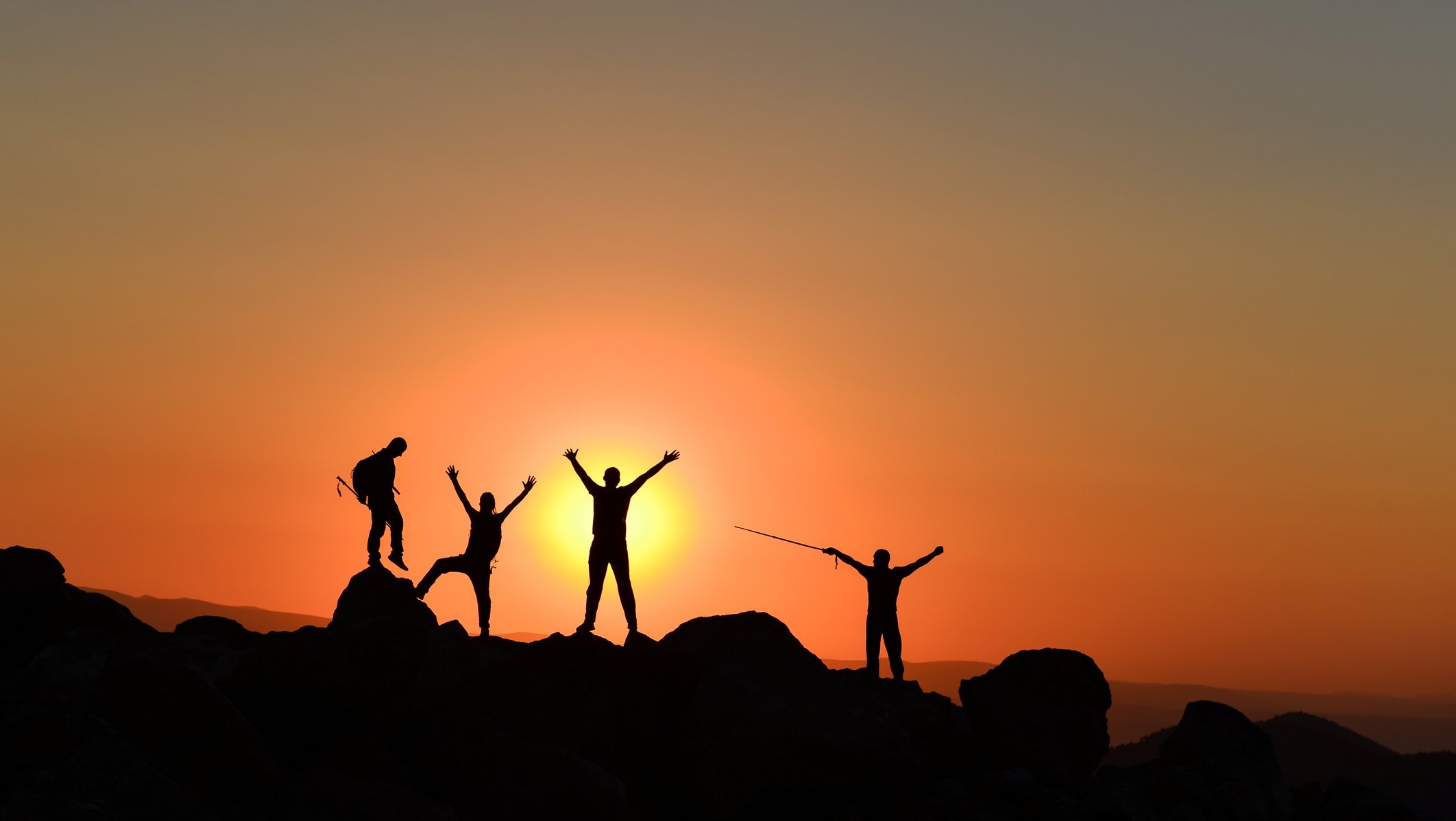 sunrise and team success in the mountains